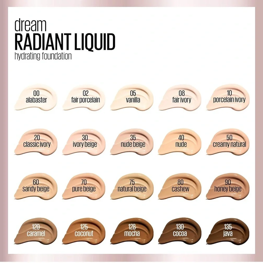 Maybelline 10 Porcelain Ivory Dream Radiant Liquid Hydrating Foundation 1oz